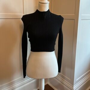 mock neck, ribbed black long sleeve
